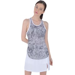 Silver Abstract Grunge Texture Print Racer Back Mesh Tank Top