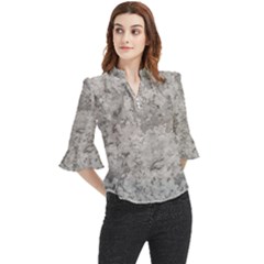 Silver Abstract Grunge Texture Print Loose Horn Sleeve Chiffon Blouse