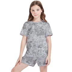 Silver Abstract Grunge Texture Print Kids  Tee and Sports Shorts Set