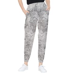 Silver Abstract Grunge Texture Print Tapered Pants