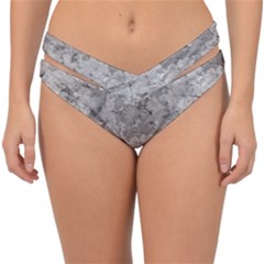 Silver Abstract Grunge Texture Print Double Strap Halter Bikini Bottom