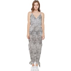 Silver Abstract Grunge Texture Print Sleeveless Tie Ankle Jumpsuit