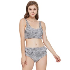 Silver Abstract Grunge Texture Print Frilly Bikini Set