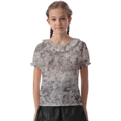 Silver Abstract Grunge Texture Print Kids  Frill Chiffon Blouse