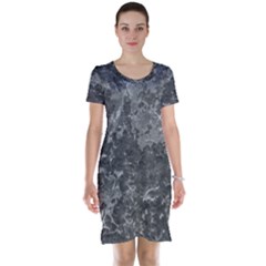 Dark Grey Abstract Grunge Texture Print Short Sleeve Nightdress by dflcprintsclothing