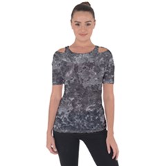 Dark Grey Abstract Grunge Texture Print Shoulder Cut Out Short Sleeve Top by dflcprintsclothing