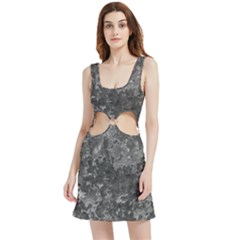 Dark Grey Abstract Grunge Texture Print Velvet Cutout Dress by dflcprintsclothing