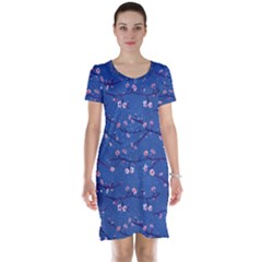 Branches With Peach Flowers Short Sleeve Nightdress by SychEva