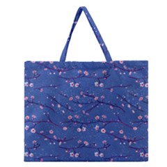 Branches With Peach Flowers Zipper Large Tote Bag by SychEva