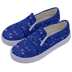 Branches With Peach Flowers Kids  Canvas Slip Ons by SychEva