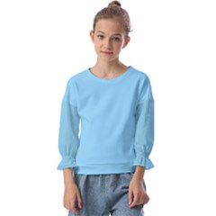 Color Baby Blue Kids  Cuff Sleeve Top