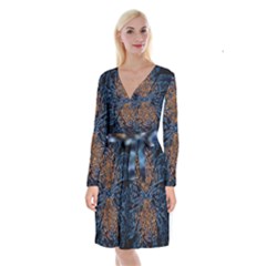 Fractal Galaxy Long Sleeve Velvet Front Wrap Dress by MRNStudios