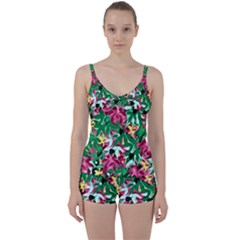 Floral-abstract Tie Front Two Piece Tankini by PollyParadise