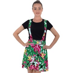 Floral-abstract Velvet Suspender Skater Skirt