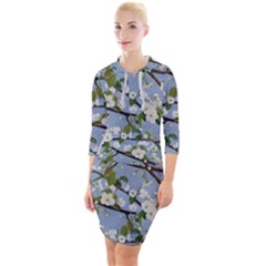 Pear Branch With Flowers Quarter Sleeve Hood Bodycon Dress by SychEva