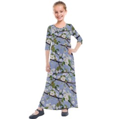 Pear Branch With Flowers Kids  Quarter Sleeve Maxi Dress by SychEva