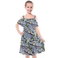 Pear Branch With Flowers Kids  Cut Out Shoulders Chiffon Dress by SychEva