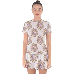 Flowers Pattern Drop Hem Mini Chiffon Dress