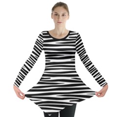 Zebra Stripes, Black And White Asymmetric Lines, Wildlife Pattern Long Sleeve Tunic  by Casemiro