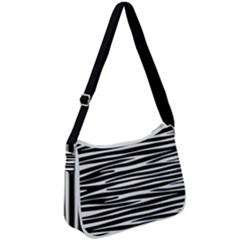 Zebra Stripes, Black And White Asymmetric Lines, Wildlife Pattern Zip Up Shoulder Bag by Casemiro
