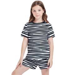Zebra Stripes, Black And White Asymmetric Lines, Wildlife Pattern Kids  Tee And Sports Shorts Set by Casemiro