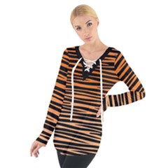 Tiger Stripes, Black And Orange, Asymmetric Lines, Wildlife Pattern Tie Up Tee by Casemiro