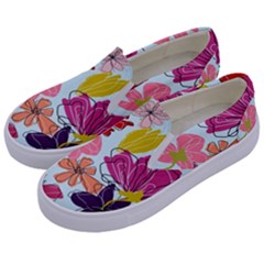 Flower Pattern Kids  Canvas Slip Ons by Galinka