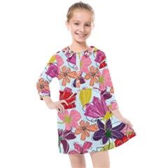 Flower Pattern Kids  Quarter Sleeve Shirt Dress