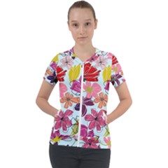 Flower Pattern Short Sleeve Zip Up Jacket