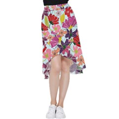 Flower Pattern Frill Hi Low Chiffon Skirt by Galinka