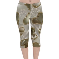   Golden Hearts Velvet Capri Leggings  by Galinka