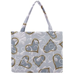   Gold Hearts On A Blue Background Mini Tote Bag by Galinka