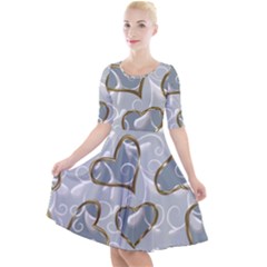   Gold Hearts On A Blue Background Quarter Sleeve A-line Dress by Galinka