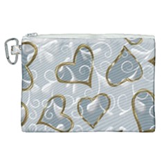   Gold Hearts On A Blue Background Canvas Cosmetic Bag (xl) by Galinka