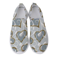   Gold Hearts On A Blue Background Women s Slip On Sneakers by Galinka