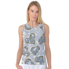   Gold Hearts On A Blue Background Women s Basketball Tank Top by Galinka