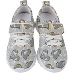   Gold Hearts On A Blue Background Kids  Velcro Strap Shoes by Galinka