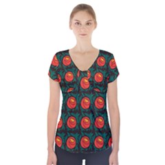 Rose Ornament Short Sleeve Front Detail Top by SychEva