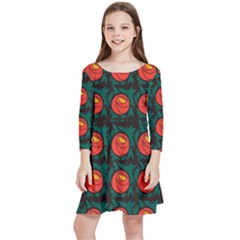 Rose Ornament Kids  Quarter Sleeve Skater Dress by SychEva