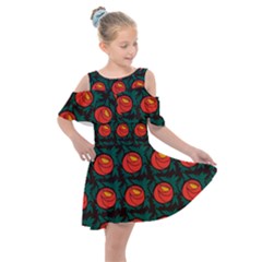 Rose Ornament Kids  Shoulder Cutout Chiffon Dress by SychEva