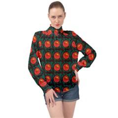 Rose Ornament High Neck Long Sleeve Chiffon Top by SychEva