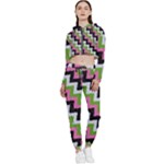 Pink Green and Black Zig Zag Cropped Zip Up Lounge Set