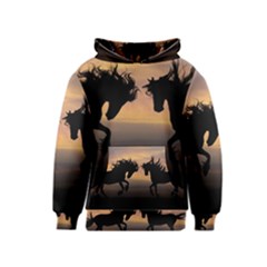 Evening Horses Kids  Pullover Hoodie by LW323