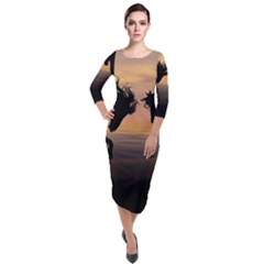 Evening Horses Quarter Sleeve Midi Velour Bodycon Dress by LW323