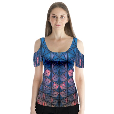 Abstract3 Butterfly Sleeve Cutout Tee  by LW323