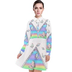 Minimal Holographic Butterflies Long Sleeve Chiffon Shirt Dress