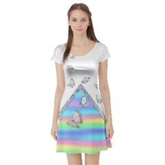 Minimal Holographic Butterflies Short Sleeve Skater Dress