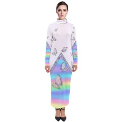 Minimal Holographic Butterflies Turtleneck Maxi Dress