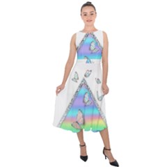 Minimal Holographic Butterflies Midi Tie-Back Chiffon Dress