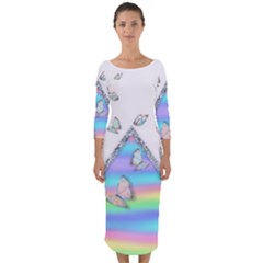 Minimal Holographic Butterflies Quarter Sleeve Midi Bodycon Dress